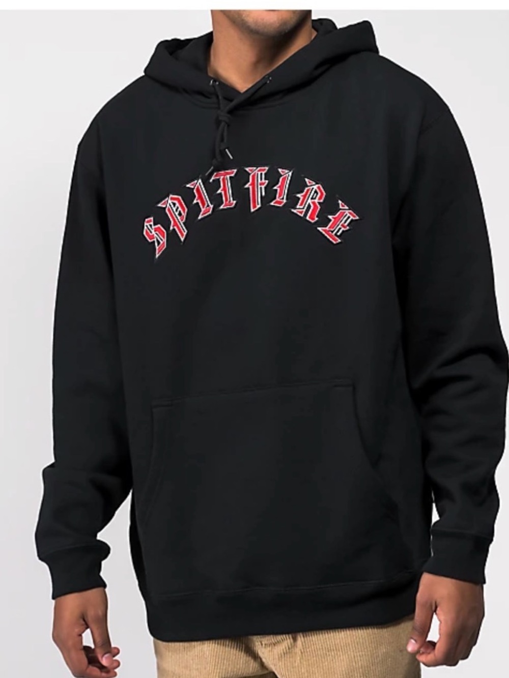 Y2K Spitfire Black Hoodie and Red Old English Logo. Drawstring Missing. Men’s S.